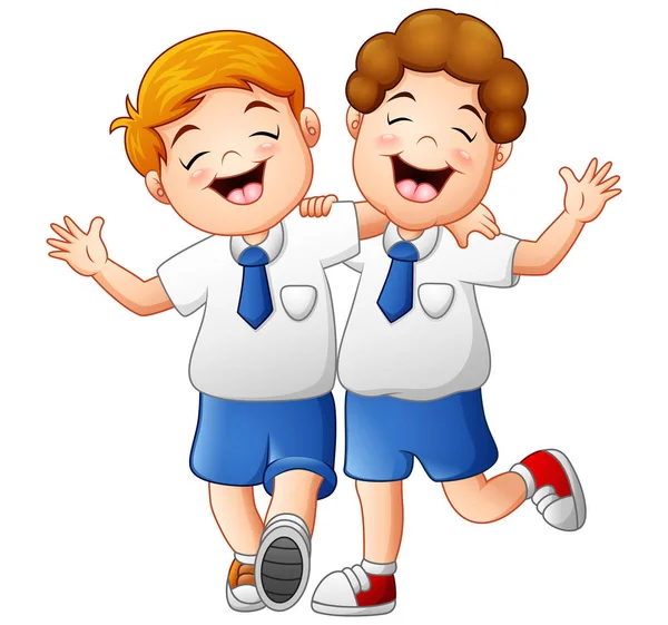 Sorridente due bambini in una scuola uniforme — Vettoriale Stock