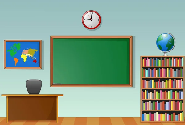 学校教室室内黑板和老师的桌子 — 图库矢量图片