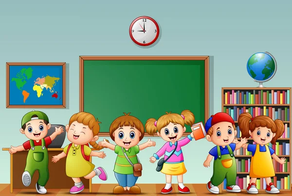 Багато дітей стоять перед класною кімнатою — стоковий вектор