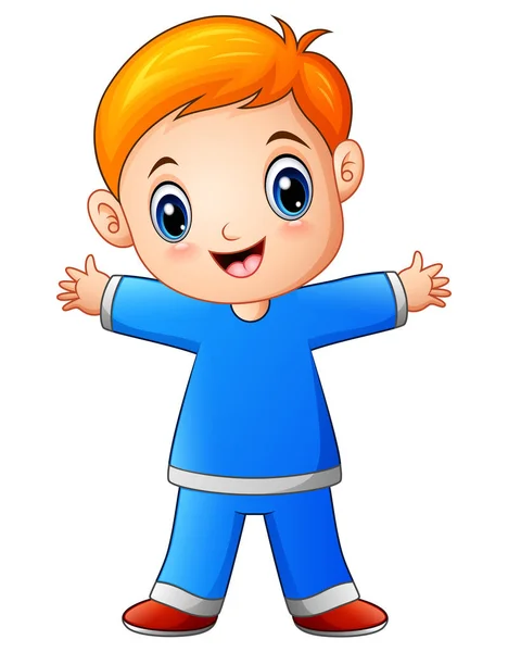 Schattige kleine jongen cartoon in blauw shirt — Stockvector