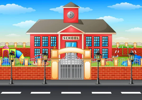 Edifício da escola e área de playground —  Vetores de Stock