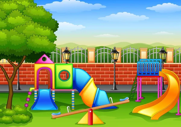 Dibujos Animados Juegos Niños Parque Urbano Fondo Naturaleza — Vector