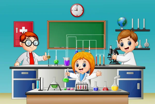 Bambini che fanno esperimenti in laboratorio — Vettoriale Stock