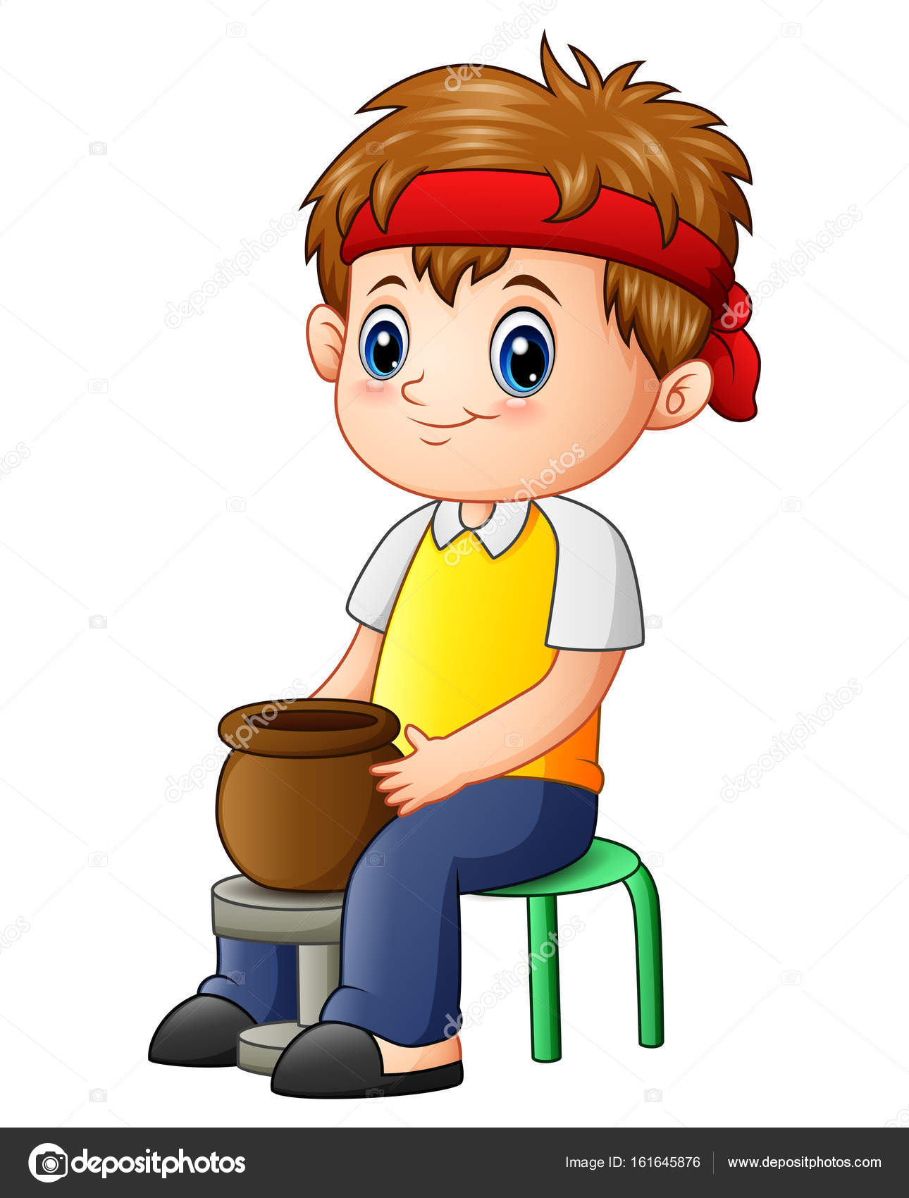 Cute little boy potter makes clay pot Stock Vector Image by ©dualoro  #161645876