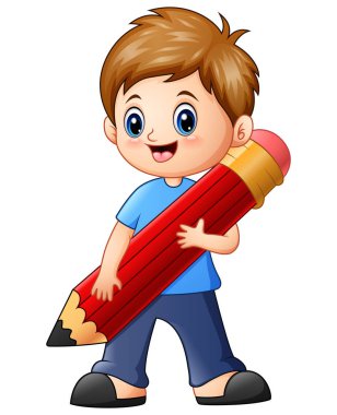 Little boy holding a pencil clipart