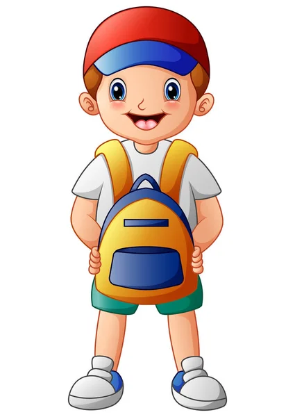 Lindo niño de dibujos animados con mochila — Vector de stock