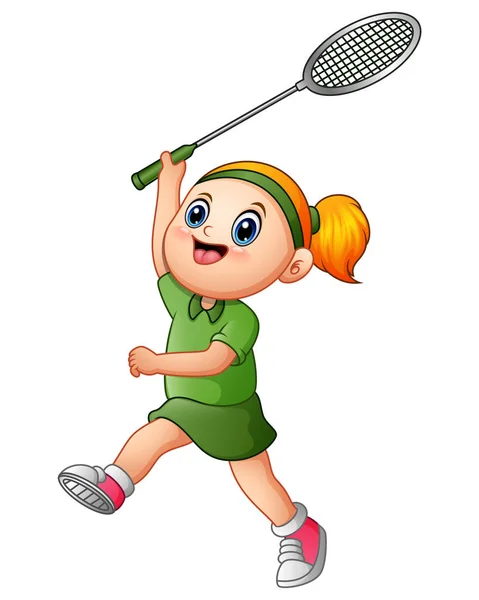 Κινούμενα σχέδια κορίτσι παίζει τένις — Διανυσματικό Αρχείο