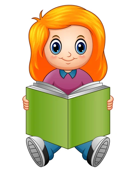 Fumetto bambina leggere un libro — Vettoriale Stock