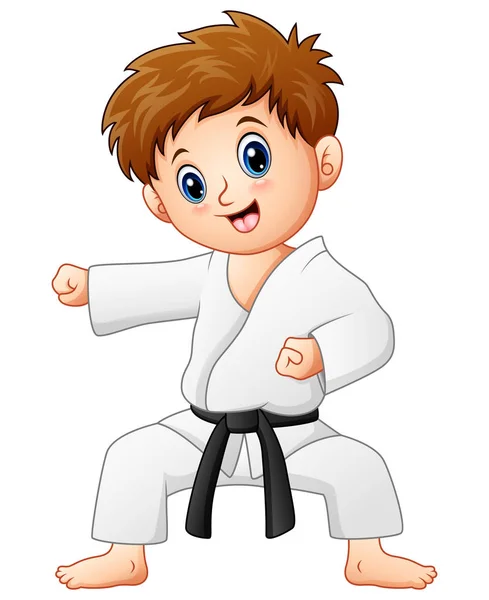 Lindo niño haciendo karate — Vector de stock