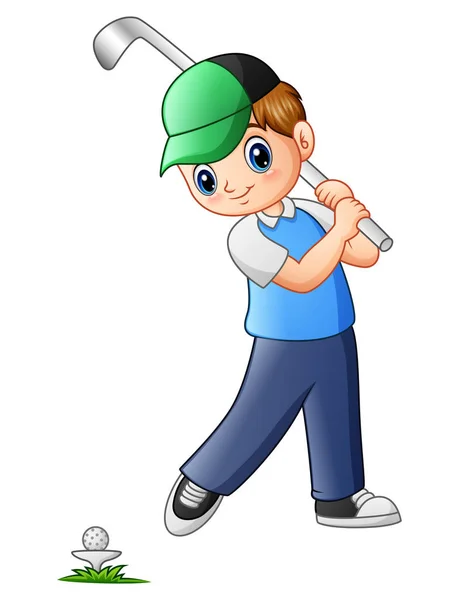 Cartoon boy playing golf — Stock Vector