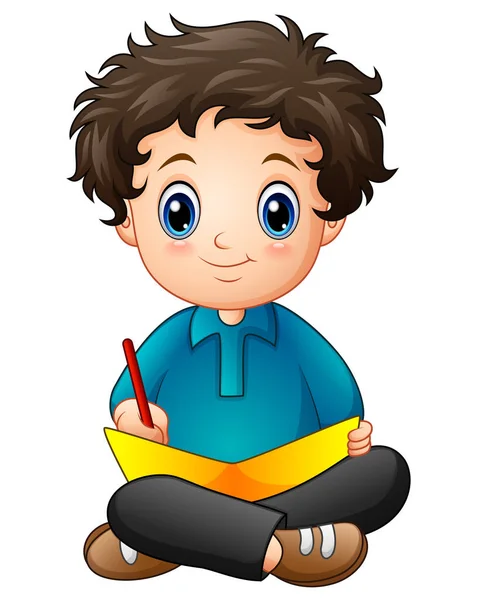 Desenho animado menino escrevendo um livro — Vetor de Stock