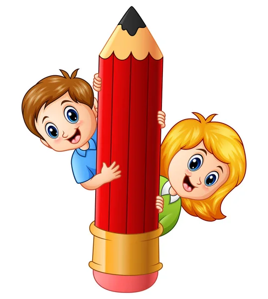 Desenhos animados crianças segurando lápis — Vetor de Stock