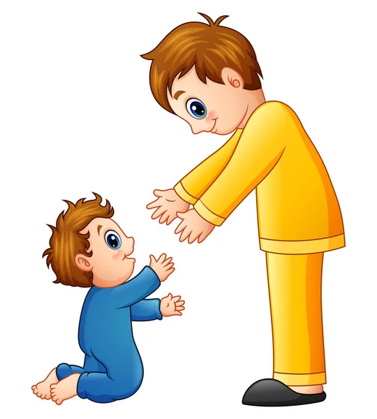 Cartoon-Vater hält seinen Sohn an den Händen — Stockvektor