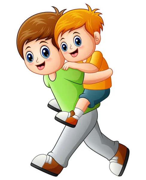 Big brother gör piggyback ride yngre bror — Stock vektor