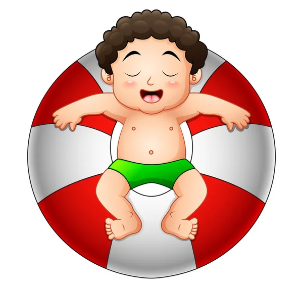 Niño pequeño relajándose en anillo inflable — Vector de stock