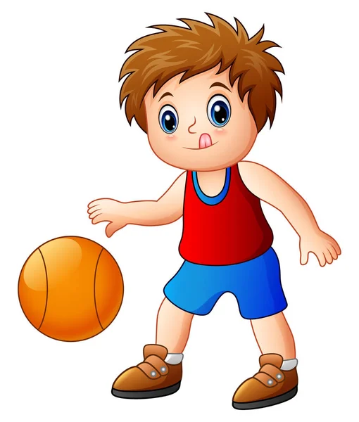 Cartoon boy playing basketball — Stock Vector