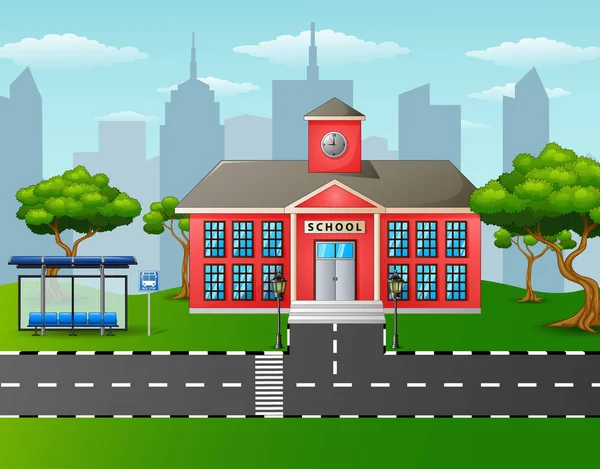 Bâtiment scolaire avec arrêt de bus — Image vectorielle
