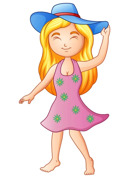 Chica de dibujos animados en un sombrero de verano — Vector de stock