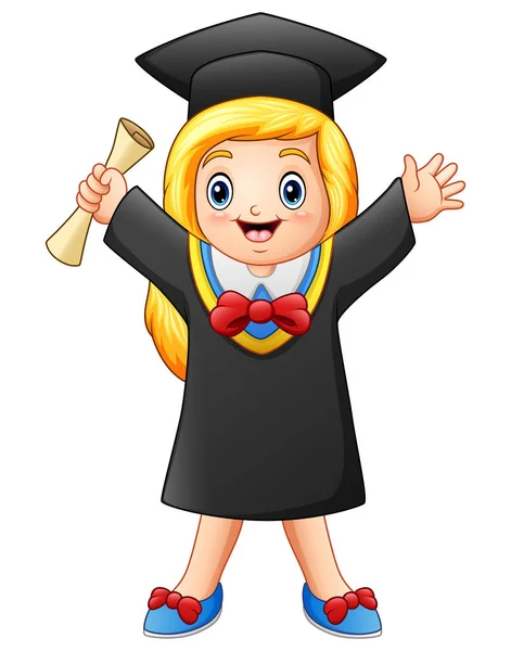 Cartoon graduate flicka med diplom — Stock vektor