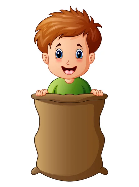 Little boy playing jumping sack race — Stock Vector