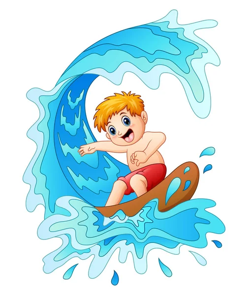 Los niños juegan surf con olas grandes — Vector de stock