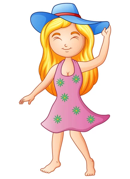 Cartoon girl in a summer hat — Stock Vector