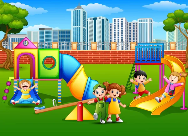 Crianças brincando no playground — Vetor de Stock