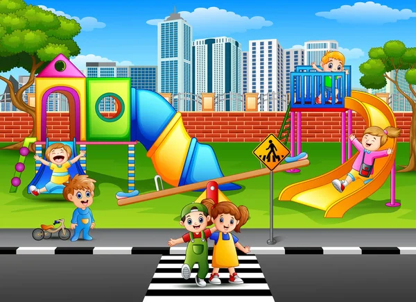 Enfants jouant dans l'aire de jeux — Image vectorielle
