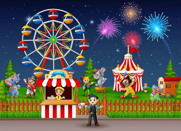 Amusement park landscape at night with fireworks Royalty Free Stock Illustrations