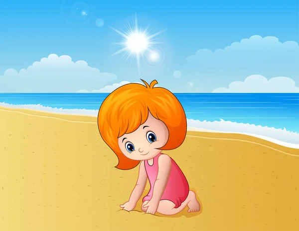 Girl playing a sand at the beach — Stock Vector