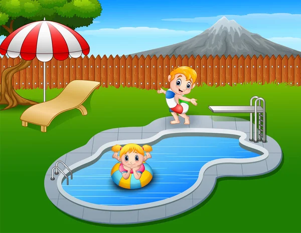 Glückliche Kinder spielen im Schwimmbad — Stockvektor