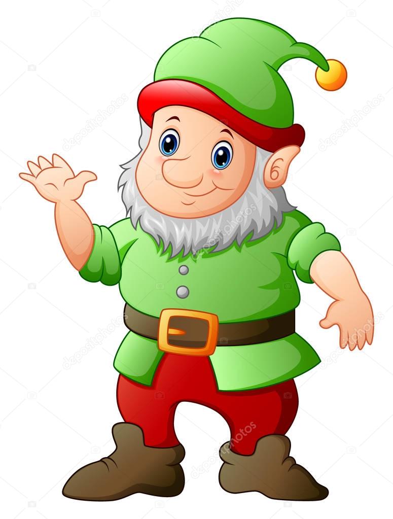 Cartoon garden gnome waving hand