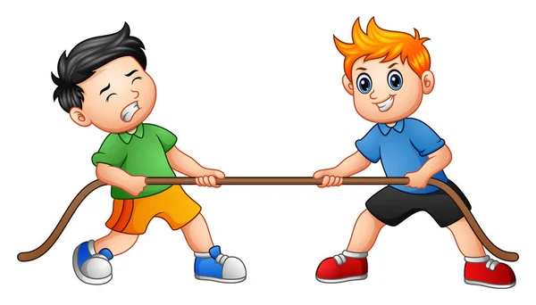 Aranyos gyerekek játszani a kötélhúzás — Stock Vector