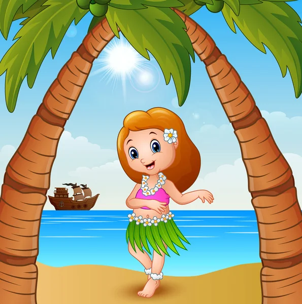 Chica bailarina hawaiana en la playa — Vector de stock