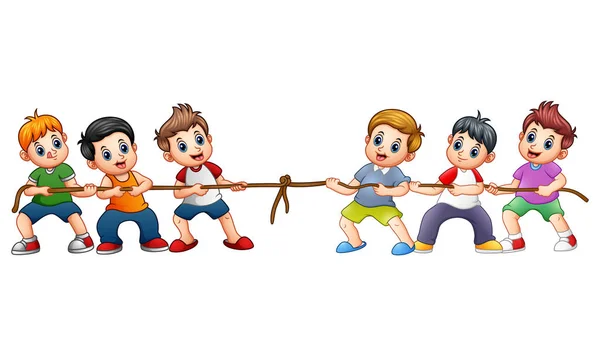 Group of children playing tug of war — Stock Vector