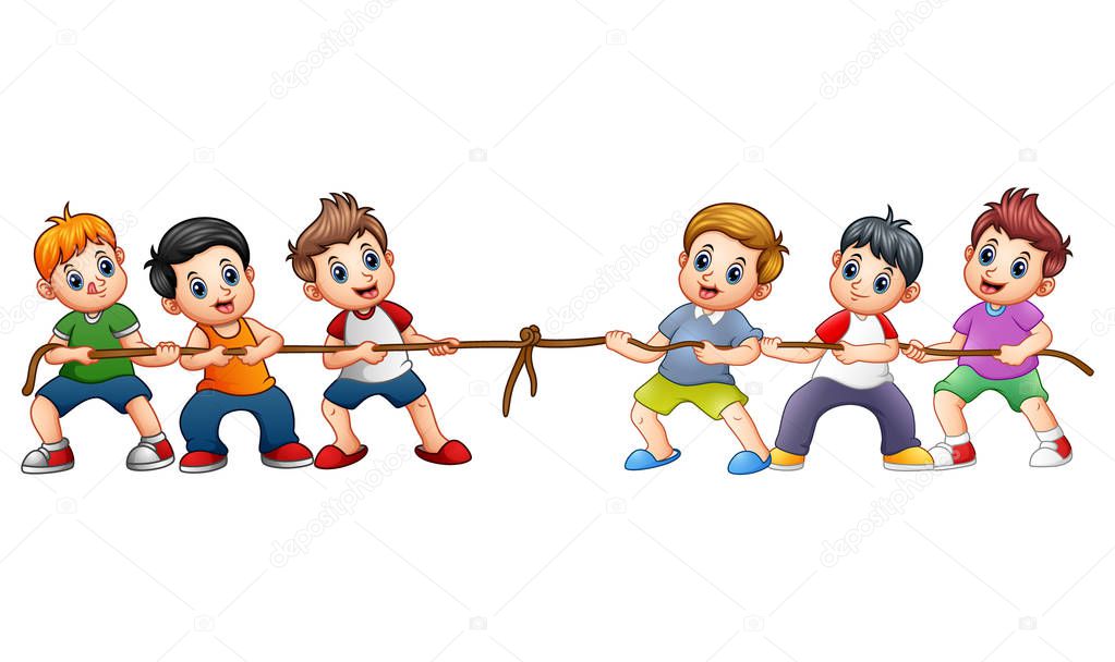 Group of children playing tug of war