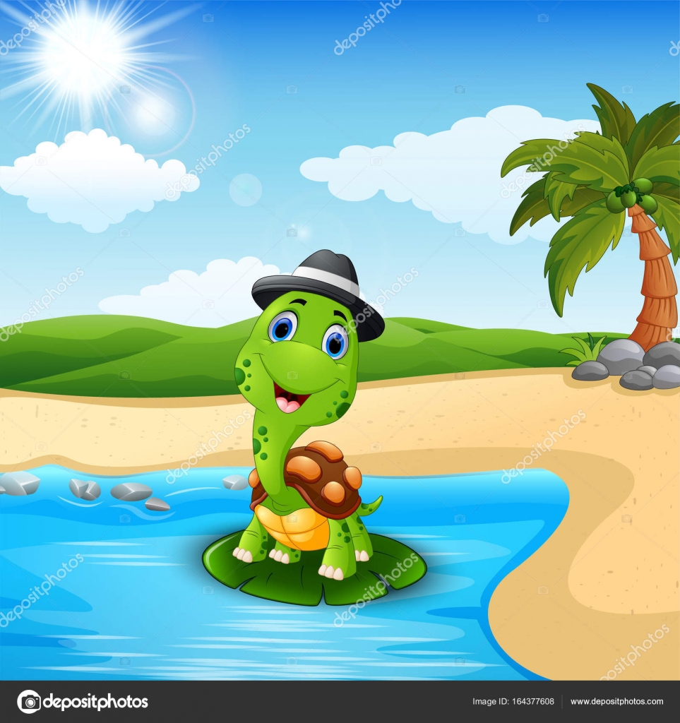 Dessin Animé Tortues Sur La Plage Image Vectorielle