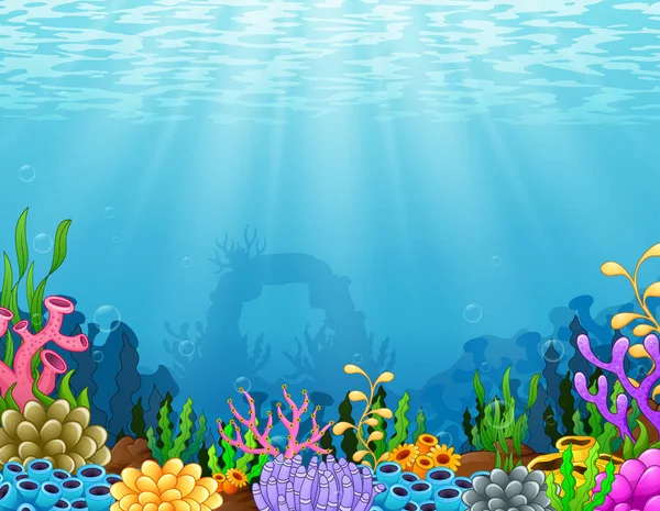 Escena submarina con arrecife de coral tropical — Vector de stock