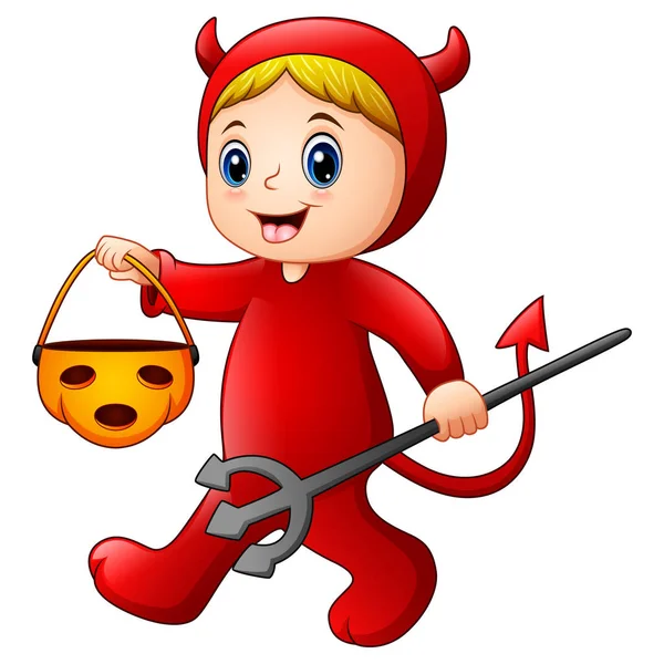 红魔鬼的万圣节服装的小女孩 — 图库矢量图片