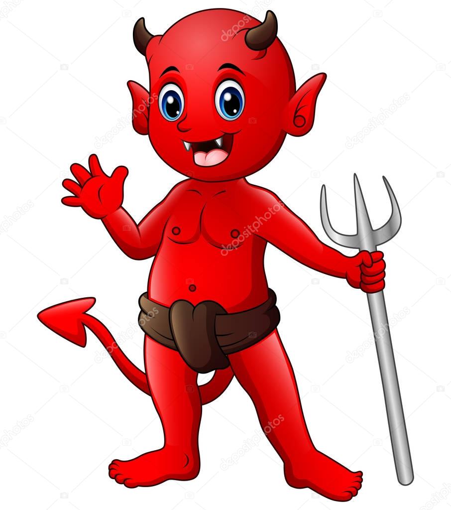 Little red devil waving