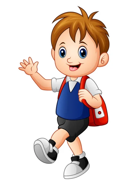 Mignon garçon marche à l "école avec un sac à dos — Image vectorielle