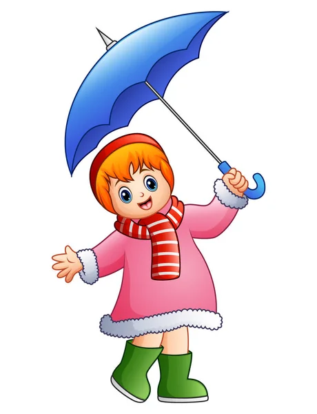 Chica feliz bajo paraguas — Vector de stock