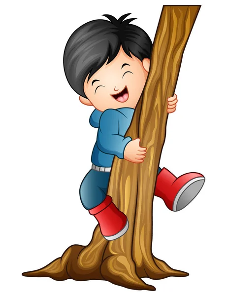 Chico subiendo al árbol — Vector de stock