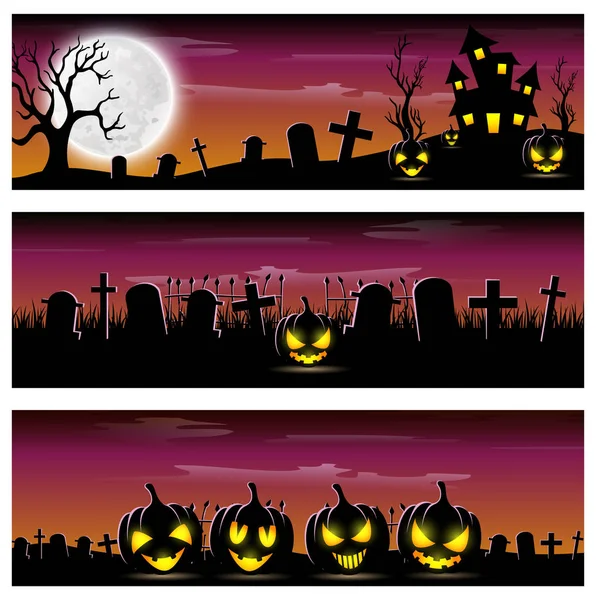 Happy Halloween banner set with scary pumpkins — Stock Vector