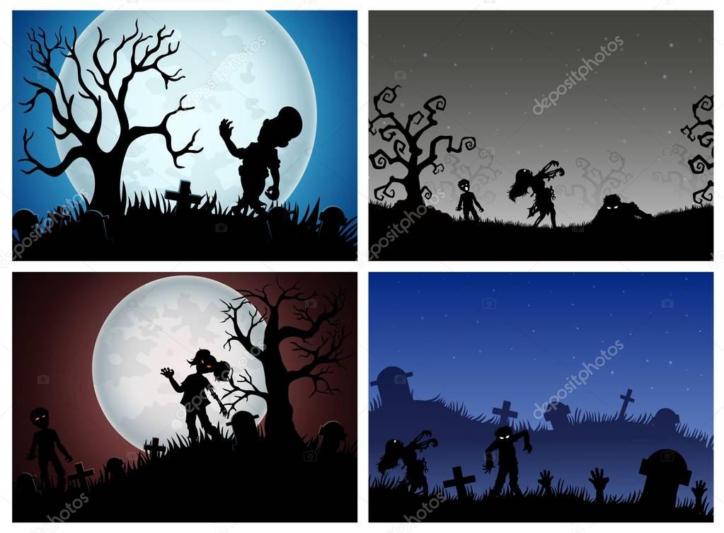 Happy Halloween banner set with zombies party
