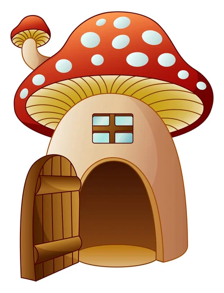 Cogumelo dos desenhos animados casa com porta aberta — Vetor de Stock