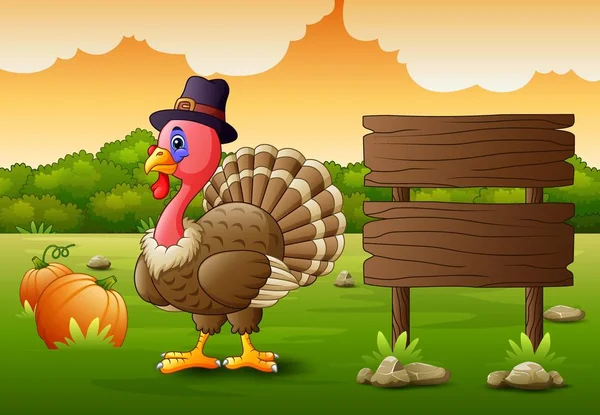 Den díkůvzdání pozadí s Tureckem pták a dýně — Stockový vektor