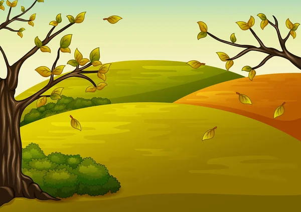 Beau paysage d'automne et feuilles tombantes — Image vectorielle