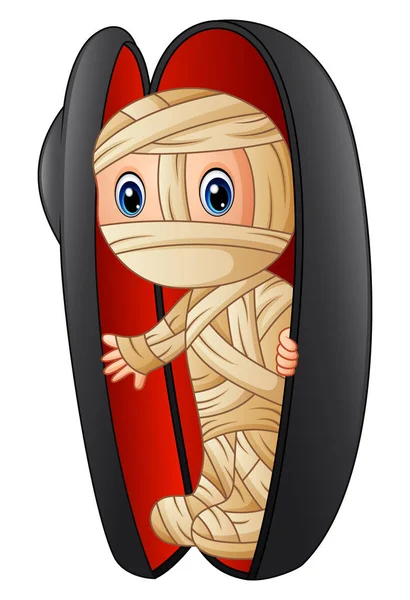 Cartoon mummy in a coffin — Stock Vector