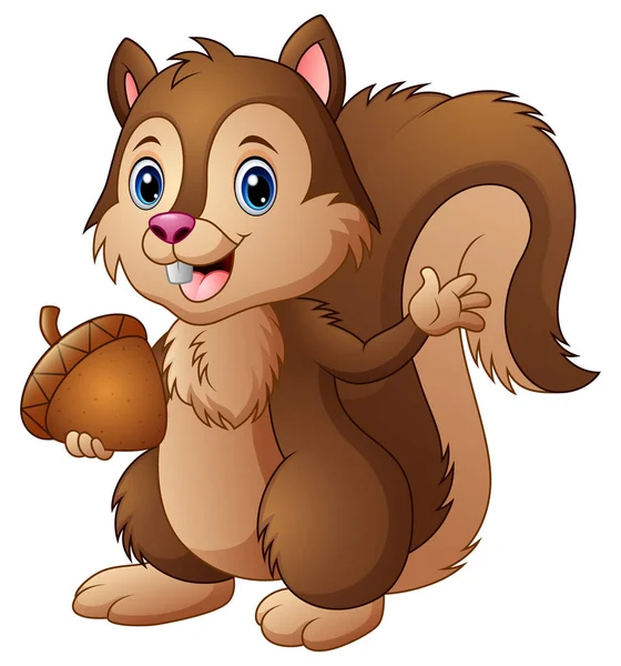 Zeichentrickhörnchen mit Eichel — Stockvektor